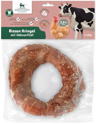 Knuffelwuff 2 x Riesen Kringel mit Hühnerfilet (ca. 225 g) | Natürlicher Snack für Starke Kaumuskeln und Zahnpflege | wiederverschliessbar | für große und kleine Hunde von Knuffelwuff