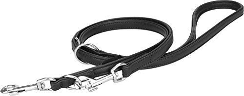 Knuffelwuff Basic Plus Leder Hundeleine Schwarz Führleine mehrfach verstellbar Länge 200cm, Breite 1,5cm von Knuffelwuff