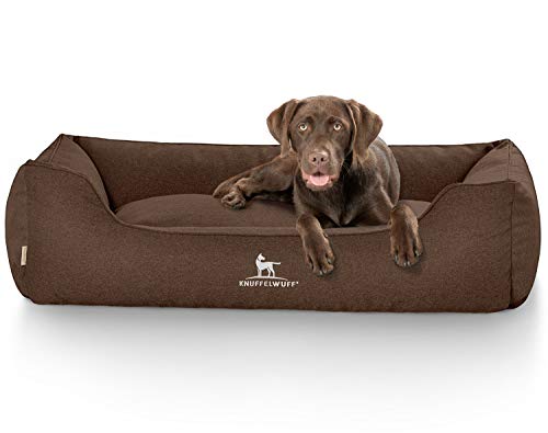 Knuffelwuff Hundebett Crispino aus Velours mit Handwebcharakter XXL 120 x 85cm Braun - Abnehmbarer Bezug - leicht zu reinigen - für große, mittelgroße und kleine Hunde von Knuffelwuff