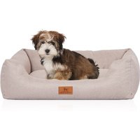 Knuffelwuff Hundebett Emma aus Velours mit feinem Handwebcharakter in Pastellfarben beige M-L von Knuffelwuff