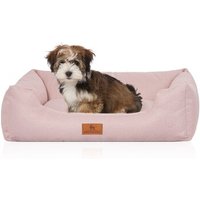 Knuffelwuff Hundebett Emma aus Velours mit feinem Handwebcharakter in Pastellfarben hellrosa M-L von Knuffelwuff