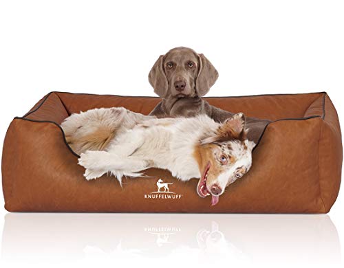 Knuffelwuff Hundebett Henderson aus marmoriertem Kunstleder XXL 120 x 85cm Rusty - Abnehmbarer Bezug - leicht zu reinigen - für große, mittelgroße und kleine Hunde von Knuffelwuff