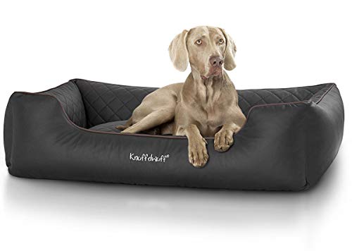 Knuffelwuff Hundebett Kunstleder Hundekorb Hundesofa Hundekissen Hundekörbchen waschbar Milan, M-L 85 x 63cm, schwarz von Knuffelwuff