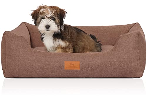 Knuffelwuff Hundebett Lotte aus Velours mit feinem Handwebcharakter XXL 120 x 85cm Lichtbraun - abnehmbarer Bezug - waschbar - für große, mittelgroße und kleine Hunde Knuffelwuff Hundebett Lotte aus Velours mit feinem Handwebcharakter XXL 120 x 85cm Lichtbraun - abnehmbarer Bezug - waschbar - für große, mittelgroße und kleine Hunde von Knuffelwuff