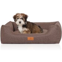 Knuffelwuff Hundebett Lotte aus Velours mit feinem Handwebcharakter braun/ grau M-L von Knuffelwuff