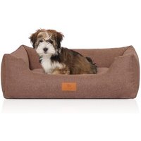 Knuffelwuff Hundebett Lotte aus Velours mit feinem Handwebcharakter hellbraun M-L von Knuffelwuff