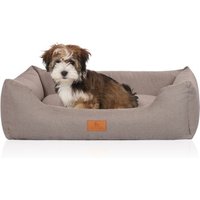 Knuffelwuff Hundebett Lotte aus Velours mit feinem Handwebcharakter hellgrau M-L von Knuffelwuff