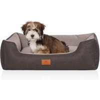 Knuffelwuff Hundebett Luke aus Velours mit feinem Handwebcharakter schwarz/ grau M-L von Knuffelwuff