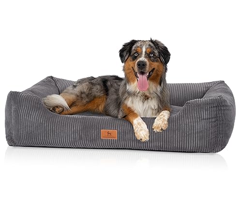 Knuffelwuff Hundebett aus Cord mit Handwebcharakter Olivia XXL 120 x 85cm Grau - Abnehmbarer Bezug - waschbar - für große, mittelgroße und kleine Hunde von Knuffelwuff