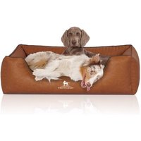 Knuffelwuff Orthopädisches Hundebett Chesapeake aus Laser gestepptem marmoriertem Kunstleder terracotta XXL von Knuffelwuff