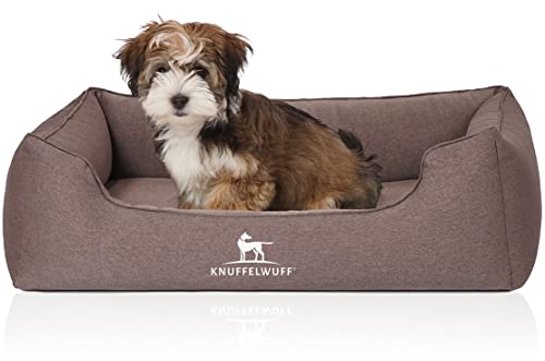 Knuffelwuff Orthopädisches Hundebett Leano aus Velours mit Handwebcharakter M-L 85 x 63cm Braun von Knuffelwuff