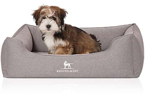 Knuffelwuff Orthopädisches Hundebett Leano aus Velours mit Handwebcharakter M-L 85 x 63cm Grau von Knuffelwuff