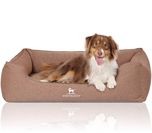 Knuffelwuff Orthopädisches Hundebett Leano aus Velours mit Handwebcharakter XXL 120 x 85cm Hellbraun - abnehmbarer Bezug - waschbar - für große, mittelgroße und kleine Hunde von Knuffelwuff