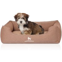 Knuffelwuff Orthopädisches Hundebett Leano aus Velours mit Handwebcharakter hellbraun M-L von Knuffelwuff