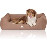 Knuffelwuff Orthopädisches Hundebett Leano aus Velours mit Handwebcharakter hellbraun XXL von Knuffelwuff