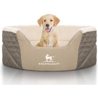 Knuffelwuff Orthopädisches Hundebett Lena aus Velours und Kunstleder mit hohem Schaumstoffrand braun/ beige M-L von Knuffelwuff