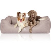 Knuffelwuff Orthopädisches Hundebett Luisa aus Velours mit feinem Handwebcharakter Sunshine Edition beige XL von Knuffelwuff