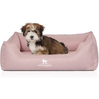Knuffelwuff Orthopädisches Hundebett Luisa aus Velours mit feinem Handwebcharakter Sunshine Edition hellrosa M-L von Knuffelwuff