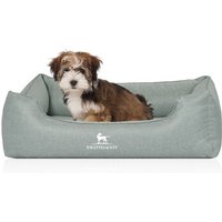Knuffelwuff Orthopädisches Hundebett Luisa aus Velours mit feinem Handwebcharakter Sunshine Edition petrol M-L von Knuffelwuff