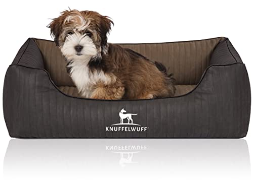 Knuffelwuff Orthopädisches Hundebett Outback aus Laser-gestepptem Kunstleder M-L 85 x 63cm Schwarz/Taupe - Abnehmbarer Bezug - leicht zu reinigen - für große, mittelgroße und kleine Hunde von Knuffelwuff