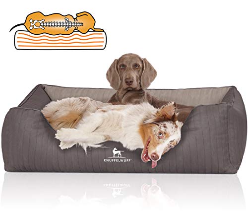Knuffelwuff Orthopädisches Hundebett Outlander aus Laser-gestepptem Kunstleder M-L 85 x 63cm Dunkelgrau/Grau - Abnehmbarer Bezug - leicht zu reinigen - für große, mittelgroße und kleine Hunde von Knuffelwuff