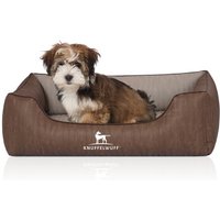 Knuffelwuff Orthopädisches Hundebett Outlander aus laser-gestepptem Kunstleder braun/ grau M-L von Knuffelwuff