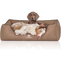 Knuffelwuff Orthopädisches Hundebett Tampa aus laser-gestepptem Kunstleder braun/ beige XXL von Knuffelwuff