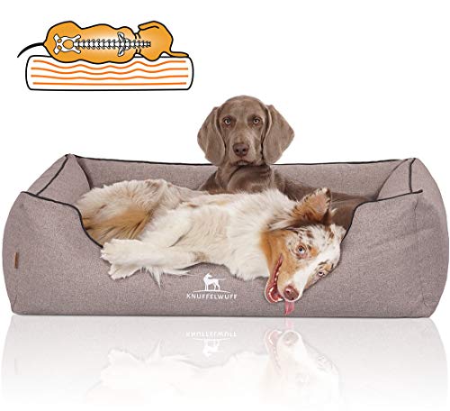 Knuffelwuff Orthopädisches Hundebett Wippo aus Velours mit Handwebcharakter M-L 85 x 63cm Grau - abnehmbarer Bezug - waschbar - für große, mittelgroße und kleine Hunde von Knuffelwuff