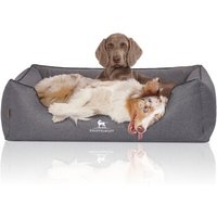 Knuffelwuff Orthopädisches Hundebett Wippo aus Velours mit Handwebcharakter blau/ grau XL von Knuffelwuff