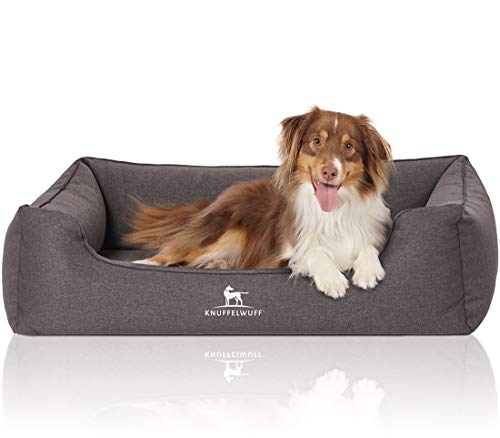 Knuffelwuff Orthopädisches Hundebett Leano aus Velours mit Handwebcharakter XXL 120 x 85cm Schwarz - abnehmbarer Bezug - waschbar - für große, mittelgroße und kleine Hunde von Knuffelwuff