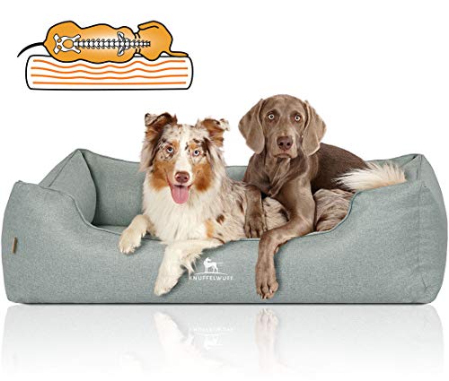 Knuffelwuff Orthopädisches Hundebett Luisa aus Velours mit feinem Handwebcharakter Sunshine Edition XXL 120 x 85cm Petrol - abnehmbarer Bezug - waschbar - für große, mittelgroße und kleine Hunde von Knuffelwuff