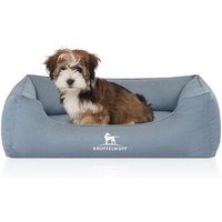 Knuffelwuff Orthopädisches Wasserabweisendes Hundebett Leon aus Velours mit Handwebcharakter hellblau M-L von Knuffelwuff