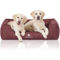Knuffelwuff Orthopädisches Wasserabweisendes Hundebett Leon aus Velours mit Handwebcharakter rot XXL von Knuffelwuff