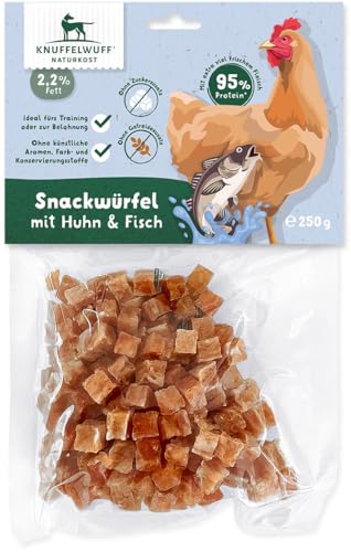 Knuffelwuff Snackwürfel mit Huhn & Fisch | Getreidefreie, proteinreiche Leckerlis für energiereiche Belohnungen und Trainingssnacks | wiederverschliessbar | für große und kleine Hunde Knuffelwuff Snackwürfel mit Huhn & Fisch | Getreidefreie, proteinreiche Leckerlis für energiereiche Belohnungen und Trainingssnacks | wiederverschliessbar | für große und kleine Hunde von Knuffelwuff