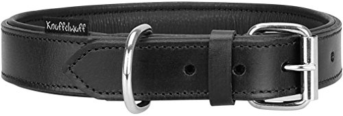 Knuffelwuff Weiches Lederhalsband Hund Hundehalsband Basic Plus Schwarz S 24-30 cm von Knuffelwuff