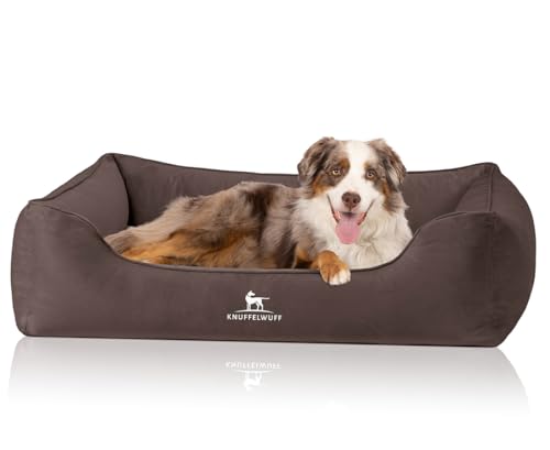 Knuffelwuff orthopädisches Hundebett Jona Samt M-L Braun | Memory Foam | Bezug abnehmbar waschbar | gelenkschonend wärmend langlebig | für kleine mittelgroße große Hunde von Knuffelwuff