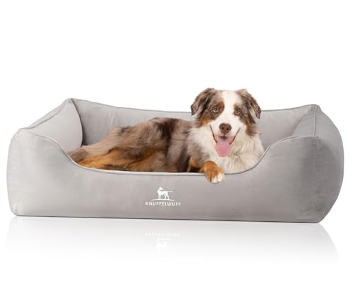 Knuffelwuff orthopädisches Hundebett Jona Samt XXL Grau | Memory Foam | Bezug abnehmbar waschbar | gelenkschonend wärmend langlebig | für kleine mittelgroße große Hunde von Knuffelwuff