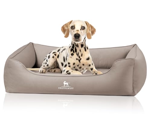 Knuffelwuff orthopädisches Hundebett Oliver, M-L - Hellbraun | Easy Clean Wildlederoptik | Memory Foam | wasserabweisend waschbar | gelenkschonend robust für kleine bis große Hunde von Knuffelwuff
