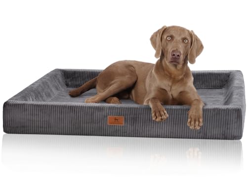 Knuffelwuff orthopädisches Hundebett aus Cord mit Handwebcharakter Santiago M-L 85 x 65cm Grau - Abnehmbarer Bezug - waschbar - für große, mittelgroße und kleine Hunde von Knuffelwuff