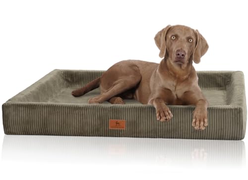 Knuffelwuff orthopädisches Hundebett aus Cord mit Handwebcharakter Santiago M-L 85 x 65cm Khaki - Abnehmbarer Bezug - waschbar - für große, mittelgroße und kleine Hunde von Knuffelwuff