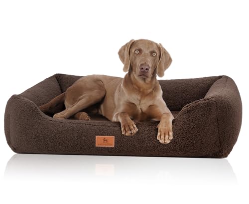 Knuffelwuff orthopädisches Hundebett aus kuscheligem Teddy Material Wollekopp XL 105 x 75cm Braun | Abnehmbarer Bezug | waschbar | für große, mittelgroße und kleine Hunde von Knuffelwuff