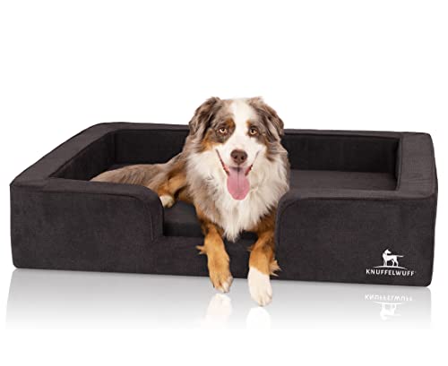 Knuffelwuff orthopädisches Hundebett mit Wendekissen aus Velours Bellamy 100 x 80cm Schwarz - Abnehmbarer Bezug - waschbar - für große, mittelgroße und kleine Hunde von Knuffelwuff