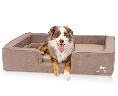 Knuffelwuff orthopädisches Hundebett mit Wendekissen aus Velours Bellamy 80 x 60cm Braun - Abnehmbarer Bezug - waschbar - für große, mittelgroße und kleine Hunde von Knuffelwuff