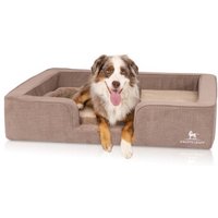 Knuffelwuff orthopädisches Hundebett mit Wendekissen aus Velours Bellamy braun M-L von Knuffelwuff