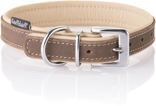 Knuffelwuff weiches Nubuk Lederhalsband Hund Hundehalsband Orlando Braun/Beige XXL 55-65 cm von Knuffelwuff