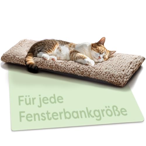 Knupis Katzen Fensterliege Fensterbank rutschfest - Selbstwärmende Katzenmatte für Fenster 90x28cm - Weich & Kuschelig - Waschbarer Bezug (Braun) von Knupis