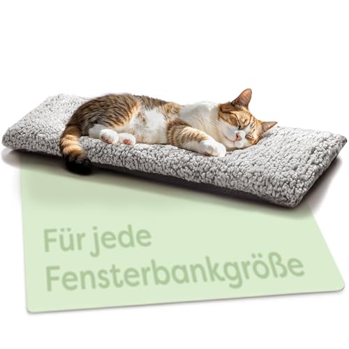Knupis Katzen Fensterliege Fensterbank rutschfest - Selbstwärmende Katzenmatte für Fenster 90x28cm - Weich & Kuschelig - Waschbarer Bezug (Grau) von Knupis