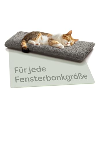 Knupis Fensterliege für Katzen rutschfest - Selbstwärmende Katzenmatte für Fensterbank 90x28cm - Waschbarer Bezug - Weich & Kuschelig - Grau von Knupis