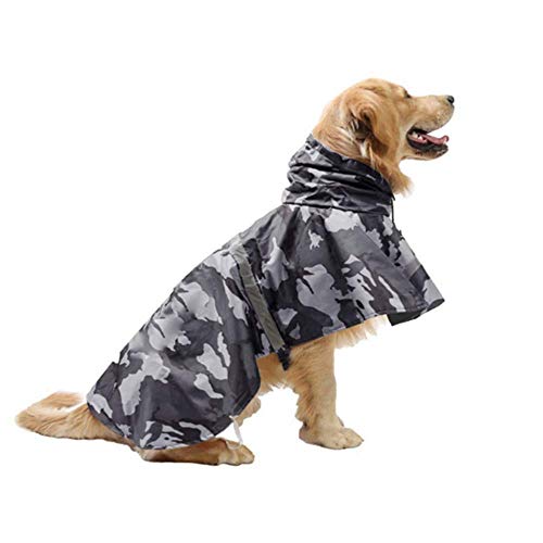 Reflektierend Hunderegenmantel mit Kapuze ultraleichte atmungsaktive wasserdichte Hundejacke Regenhülle für mittlere und große Hunde（Grau，L） von KoKoBin