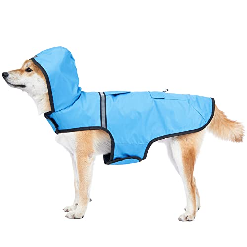KoKoBin Waterproof Dog Reflective Jacket mit Kapuze Halsloch Super leichte und atmungsaktive wasserdichte Jacke für mittlere und große Hunde (L, blau) von KoKoBin